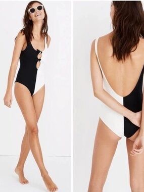 Mara Hoffman Maven Two Toned Tie Front One Piece Swimsuit Size XS Cutout USA